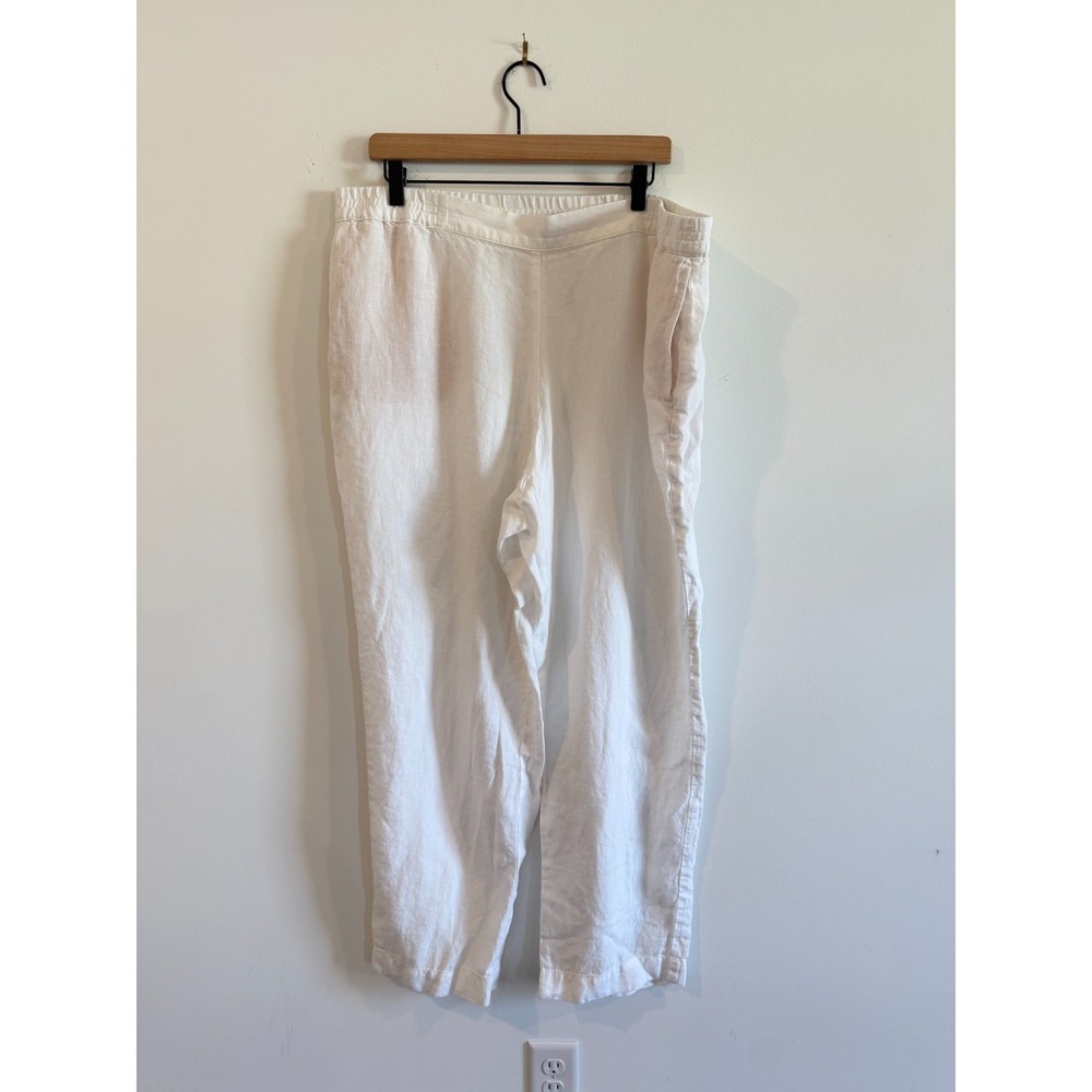 J.Jill Love Linen White Wide Leg Cropped Pants Womens Plus 1X Relaxed High Rise